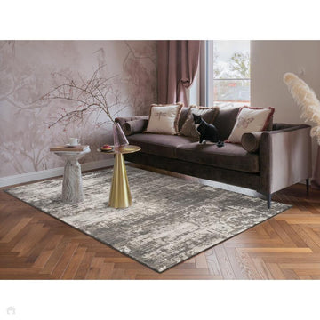 Mayfair Abyss MAY01 Modern Abstract Distressed Metallic Shimmer Soft Velvety Touch Textured Polyester Low Profile Short Pile Charcoal Grey/Ash Grey/Ivory/Pewter Grey/Taupe Beige Rug-Desire Rugs-Rug Love - The Most Loved Rug Store